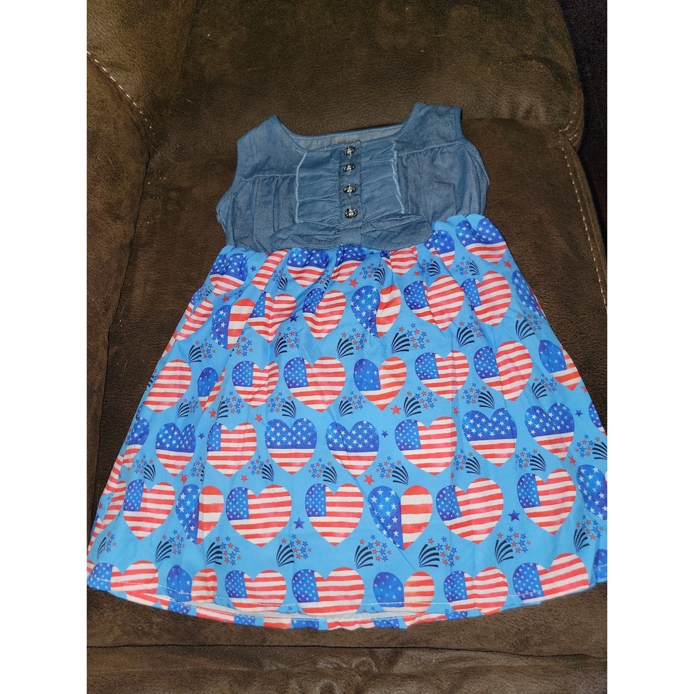 Boutique 4th of july heart flag dress size 120 fits like 6 7